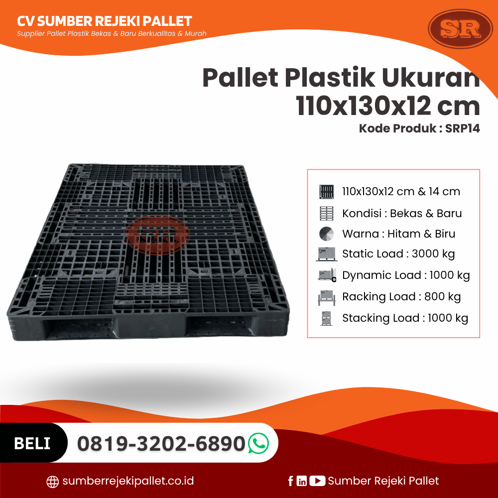 Pallet Plastik Bekas/Baru Ukuran 110x130x12 cm - SRP14