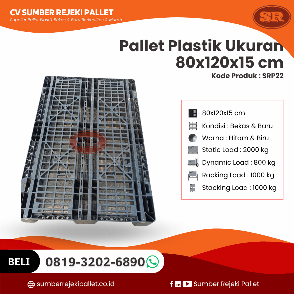 Pallet Plastik Bekas/Baru Ukuran 80x120x15 cm - SRP22