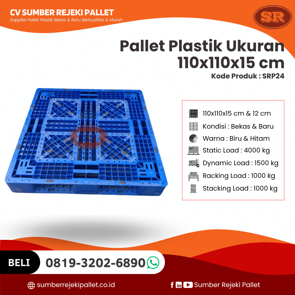 Pallet Plastik Bekas/Baru Ukuran 100x110x15 cm - SRP24
