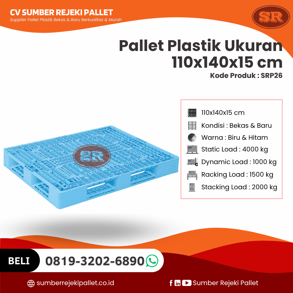 Pallet Plastik Bekas/Baru Ukuran 110x140x15 cm - SRP26