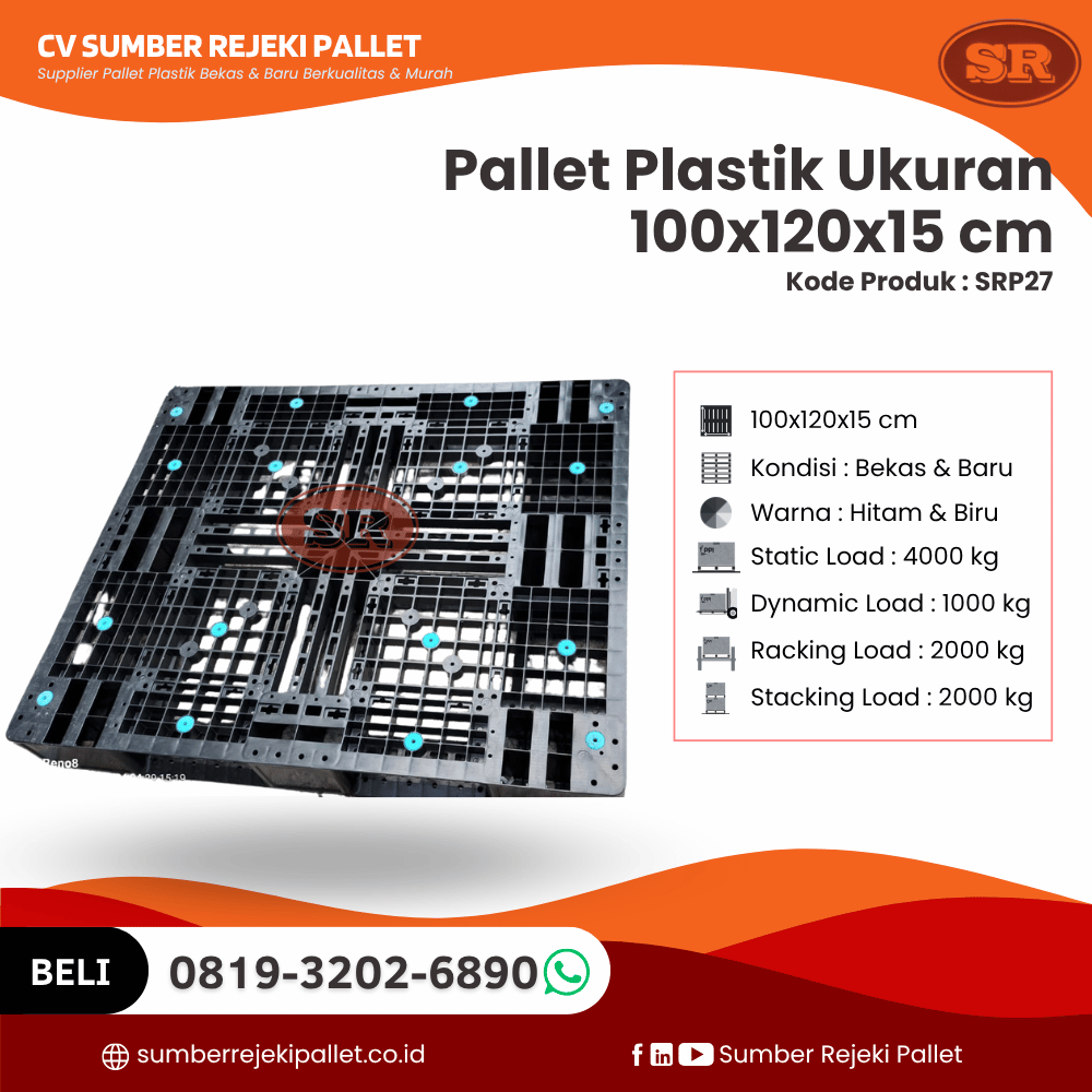 Pallet Plastik Bekas/Baru Ukuran 100x120x15 cm - SRP27