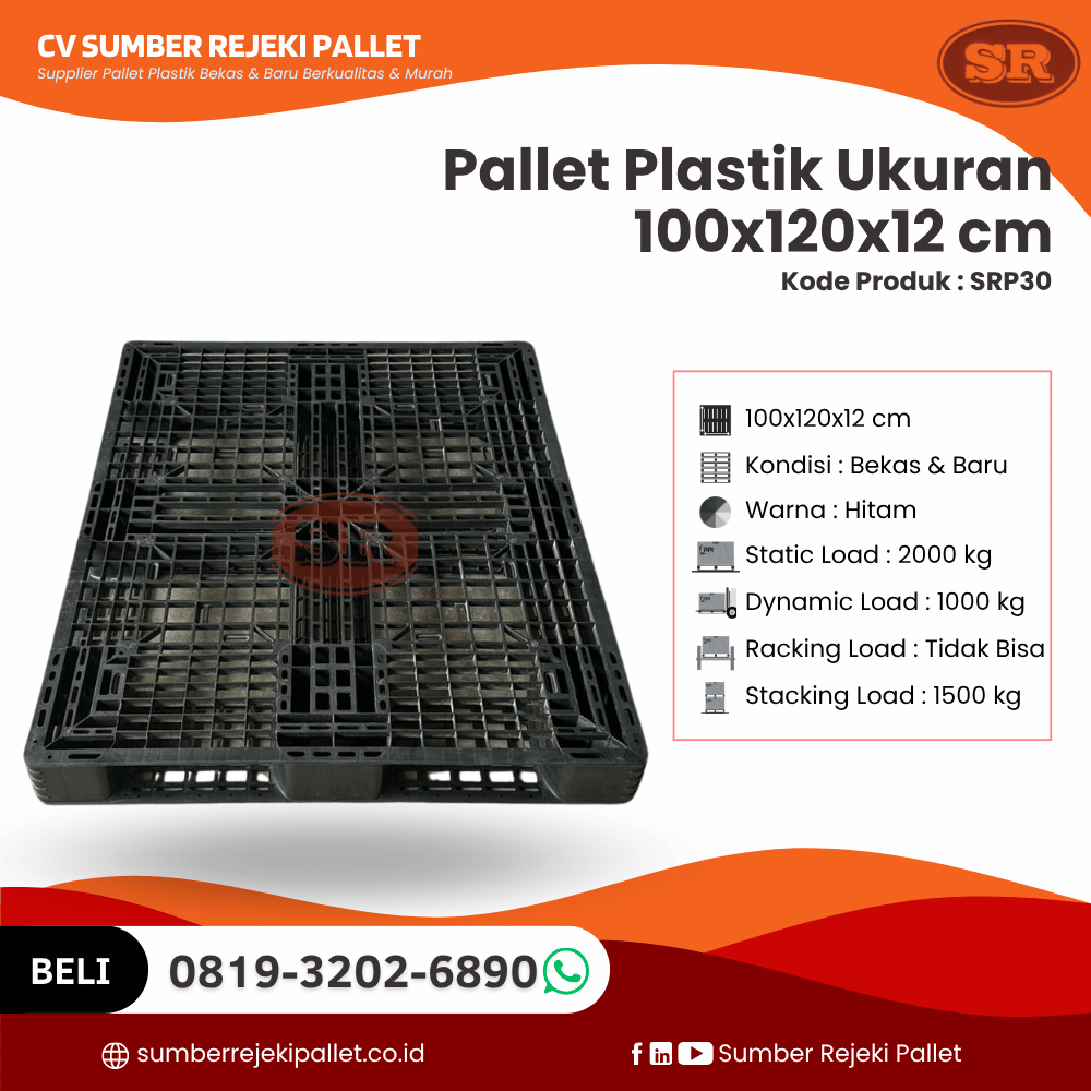 Pallet Plastik Bekas/Baru Ukuran 100x120x12 cm - SRP30