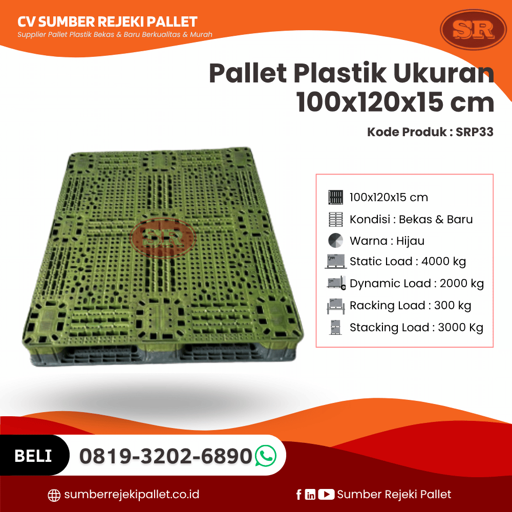 Pallet Plastik Bekas/Baru Ukuran 100x120x15 cm - SRP33