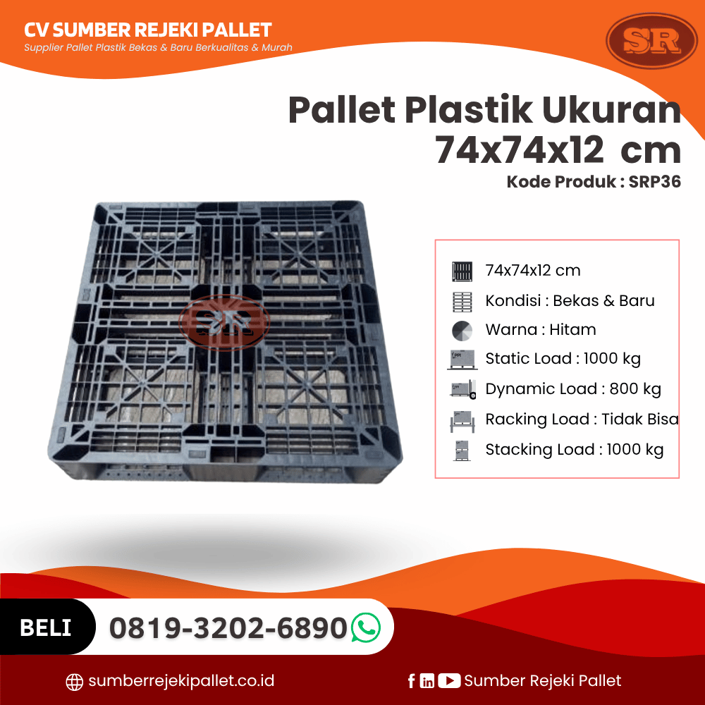 Pallet Plastik Bekas/Baru Ukuran 74x74x12 cm - SRP36