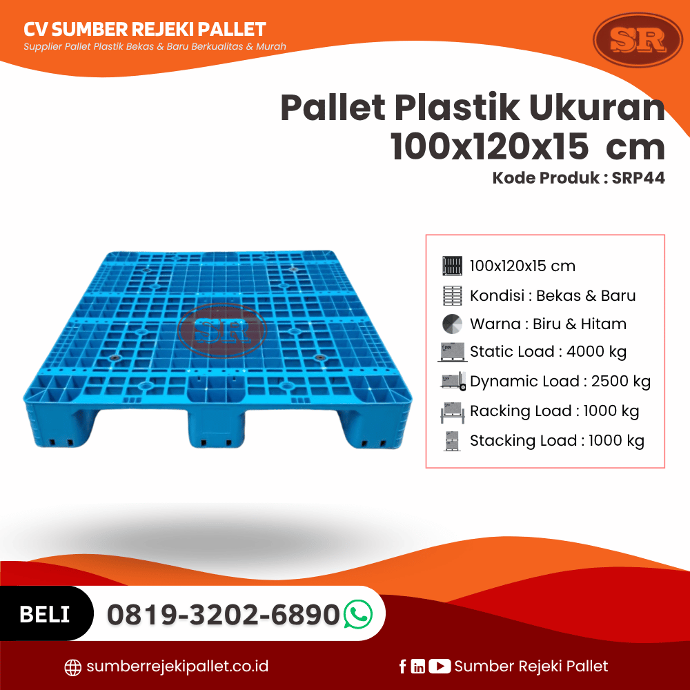 Pallet Plastik Bekas/Baru Ukuran 100x120x15 cm - SRP44