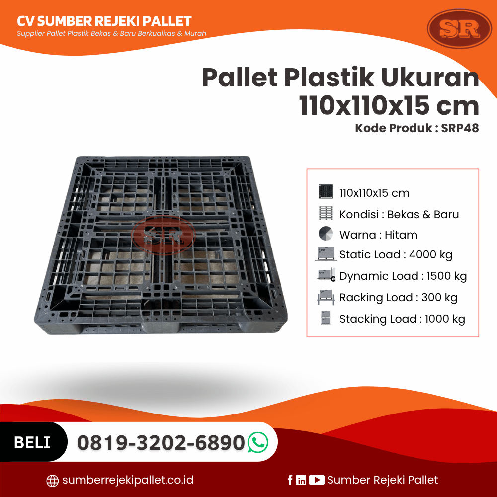 Pallet Plastik Bekas/Baru Ukuran 110x110x15 cm - SRP48