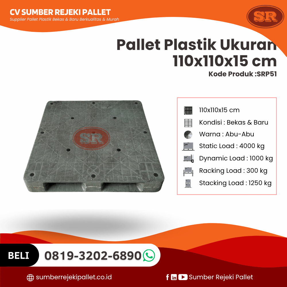Pallet Plastik Bekas/Baru Ukuran 110x110x15 cm - SRP51