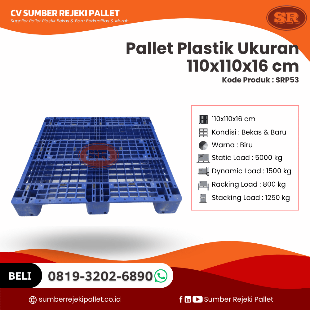 Pallet Plastik Bekas/Baru Ukuran 110x110x16 cm - SRP53