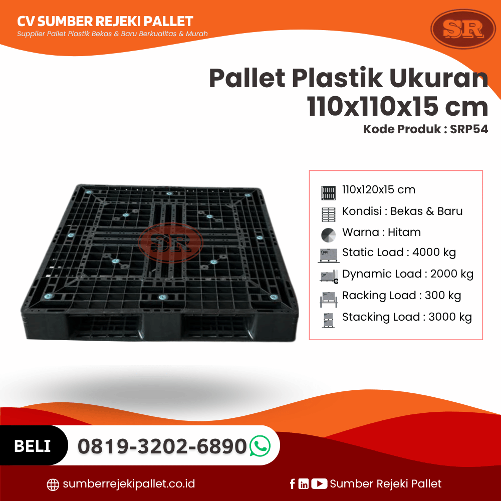 Pallet Plastik Bekas/Baru Ukuran 110x110x15 cm - SRP54
