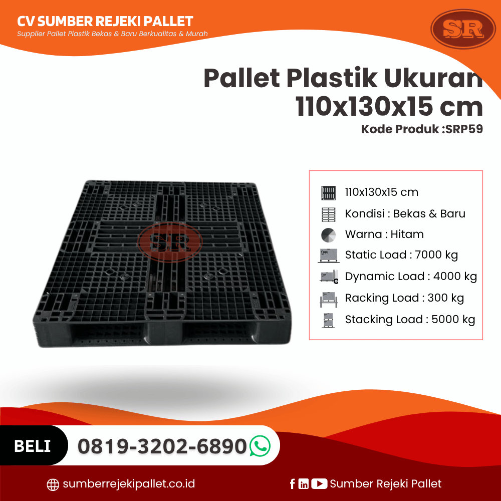 Pallet Plastik Bekas/Baru Ukuran 110x130x15 cm - SRP59